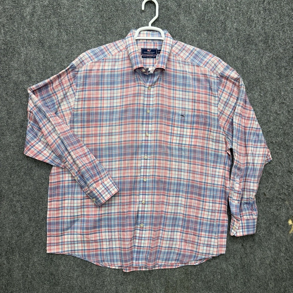 Vineyard Vines Classic Fit Tucker Shirt Button up Men's size 2XL Plaid Pink/Blue